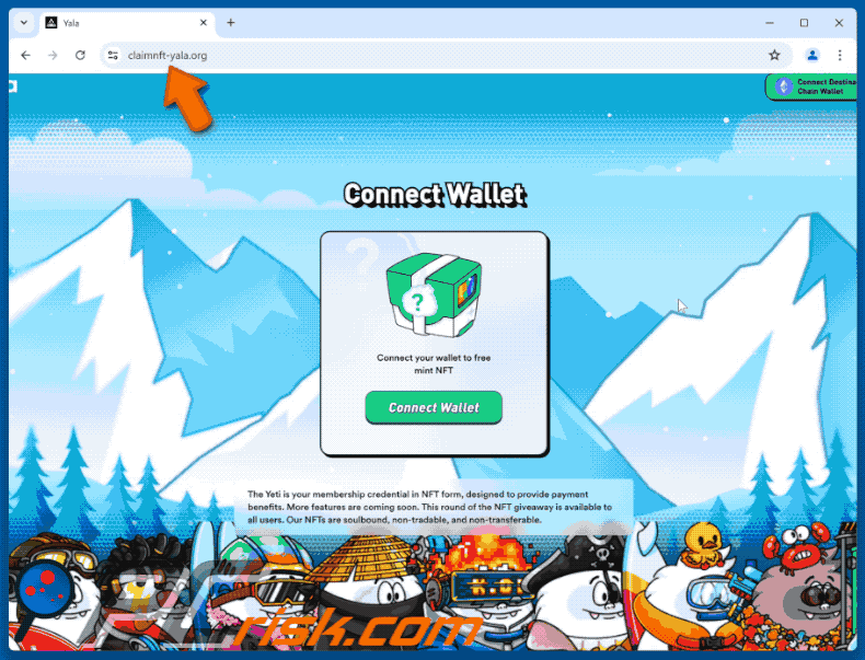 Appearance of the fake Yala NFT Giveaway website (GIF)