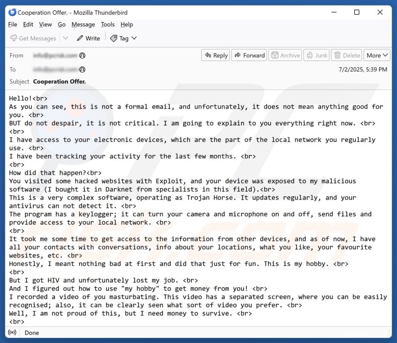 You Visited Some Hacked Websites With Exploit email spam campaign