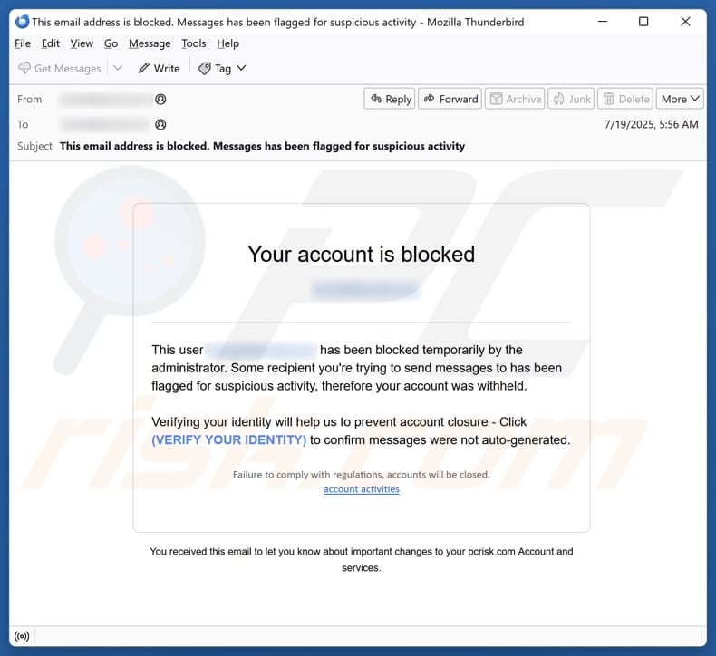 Your Account Is Blocked email spam campaign
