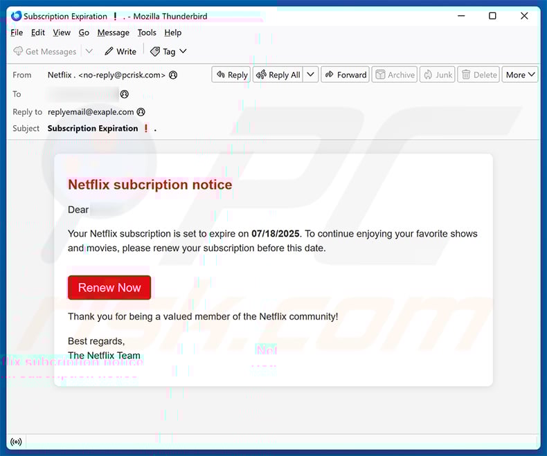 Your Netflix Subscription Is Expiring Soon email scam (2025-07-15)