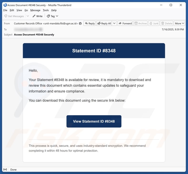 Your Statement Is Available For Review malspam