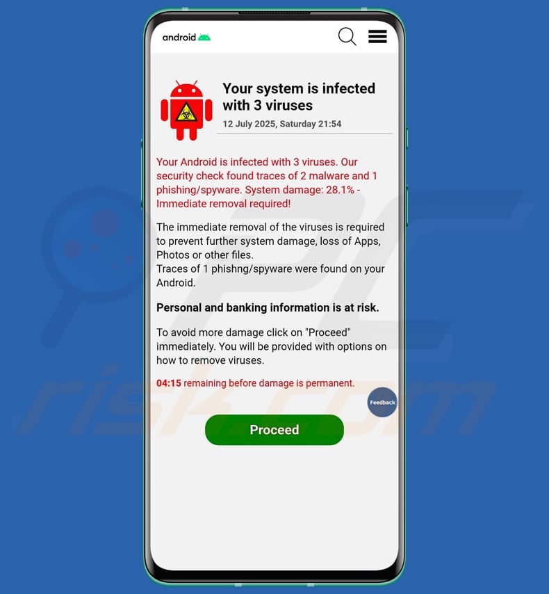 Your System Is Infected With 3 Viruses pop-up scam
