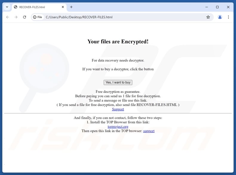 707 ransomware ransom note (RECOVER-FILES.html)