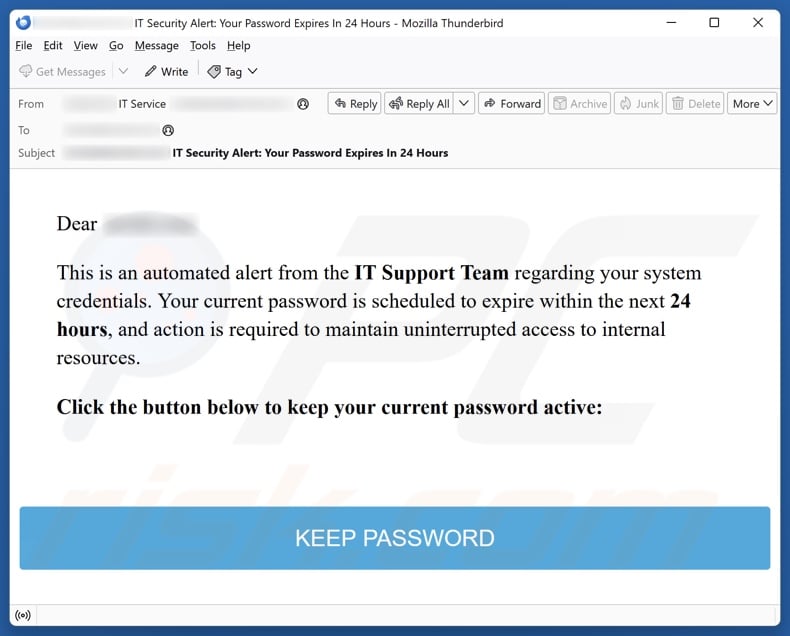 Alert Regarding Your System Credentials email spam campaign