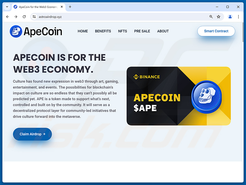 ApeCoin airdrop website (astroairdrop[.]xyz)