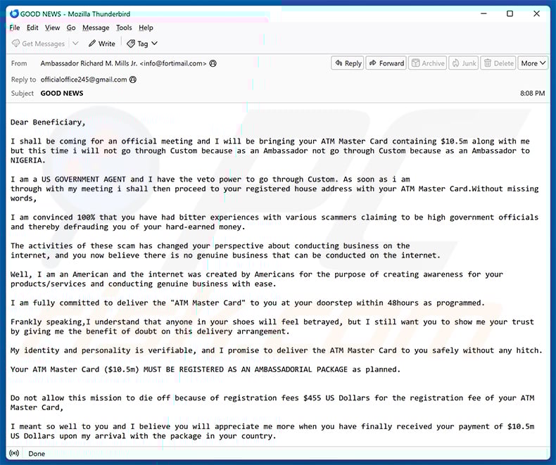 ATM Card Email Scam (2025-08-05)