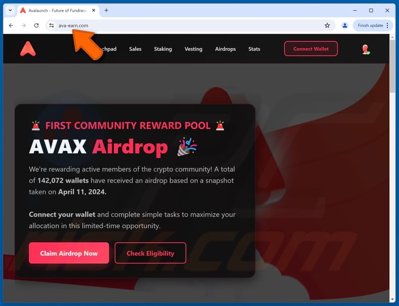Fake Avalanche (AVAX) Airdrop website