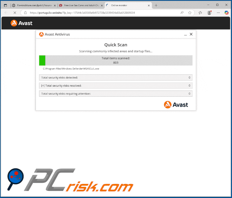 Appearance of Avast Detected 18 Viruses scam