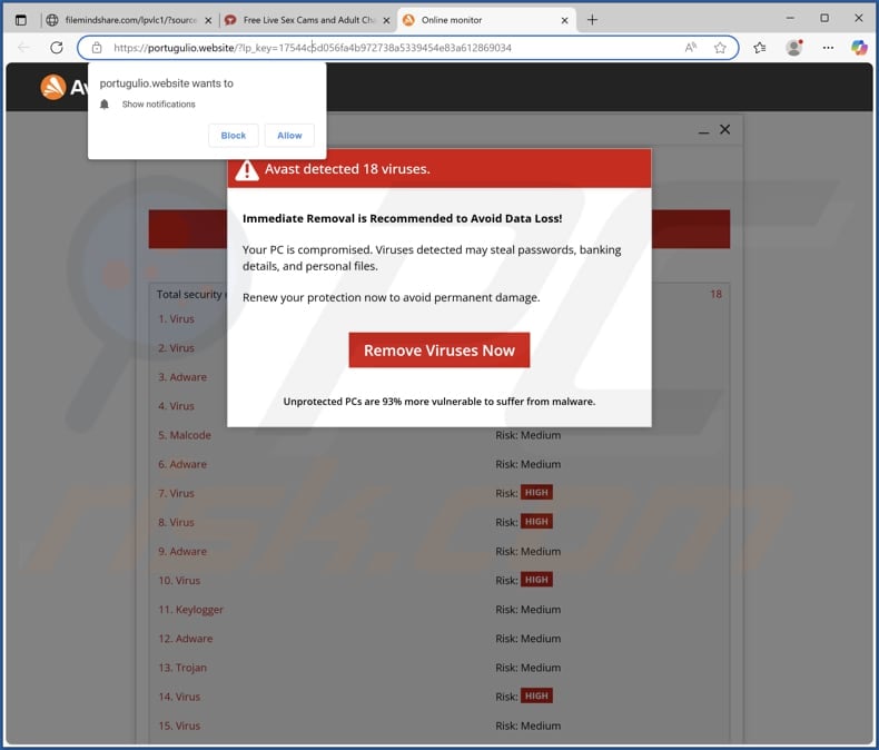 Avast Detected 18 Viruses scam