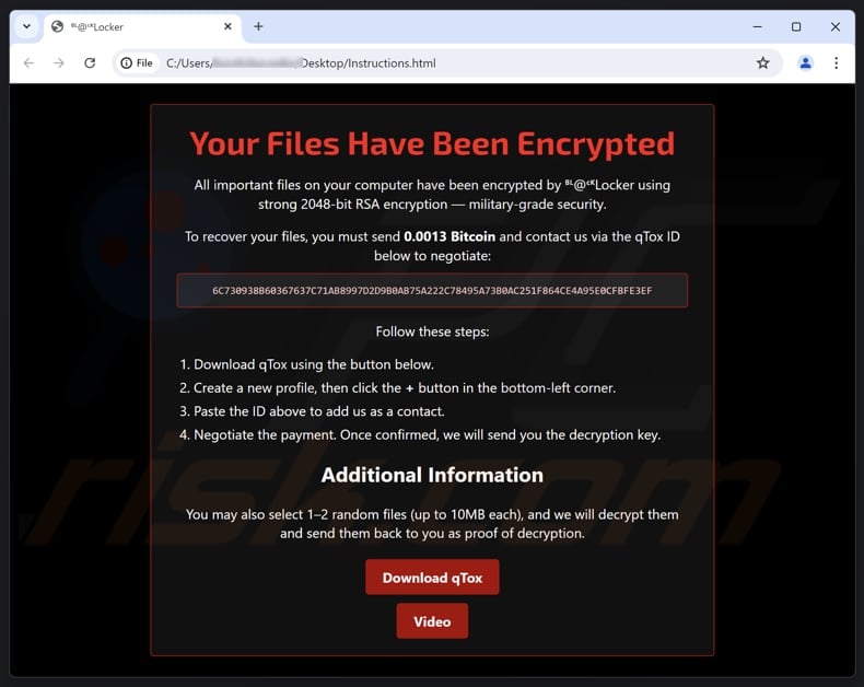 Bl@ckLocker ransomware text file (Instructions.html)