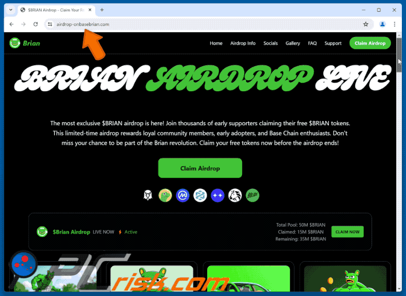 Appearance of the fake Brian Airdrop website (GIF)
