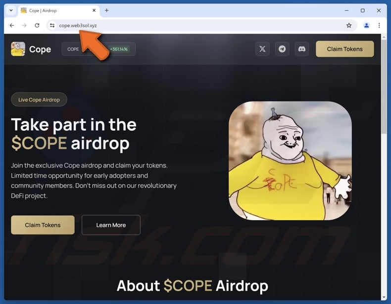 Fake $COPE Airdrop website