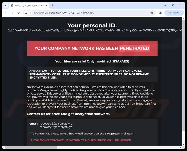 CyberHazard ransomware ransom note (HOW_TO_GET_DATA_BACK.html)