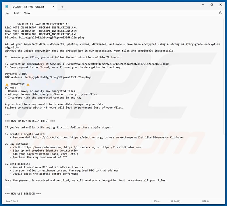 CyberVolk ransomware DECRYPT_INSTRUCTIONS.txt file (2025-08-18)