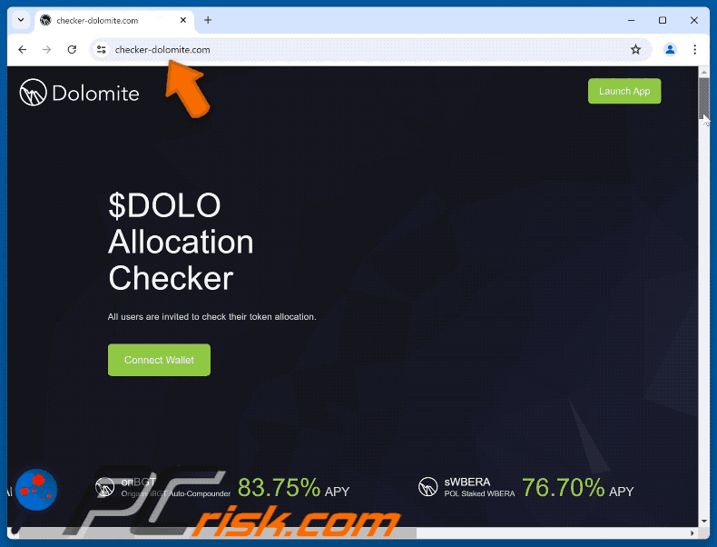 Appearance of the fake Dolomite ($DOLO) Allocation Checker website (GIF)