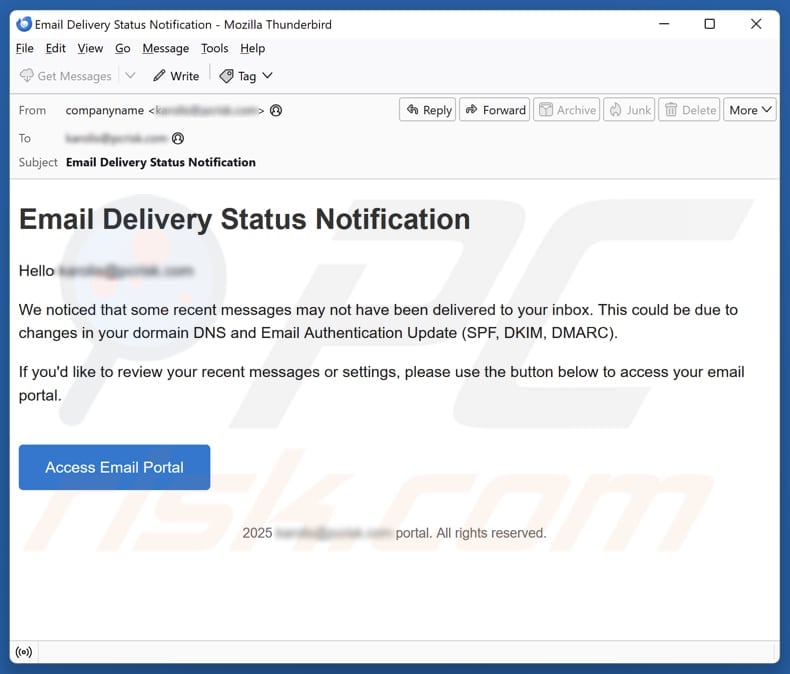 Email Account Failure Notice email spam campaign