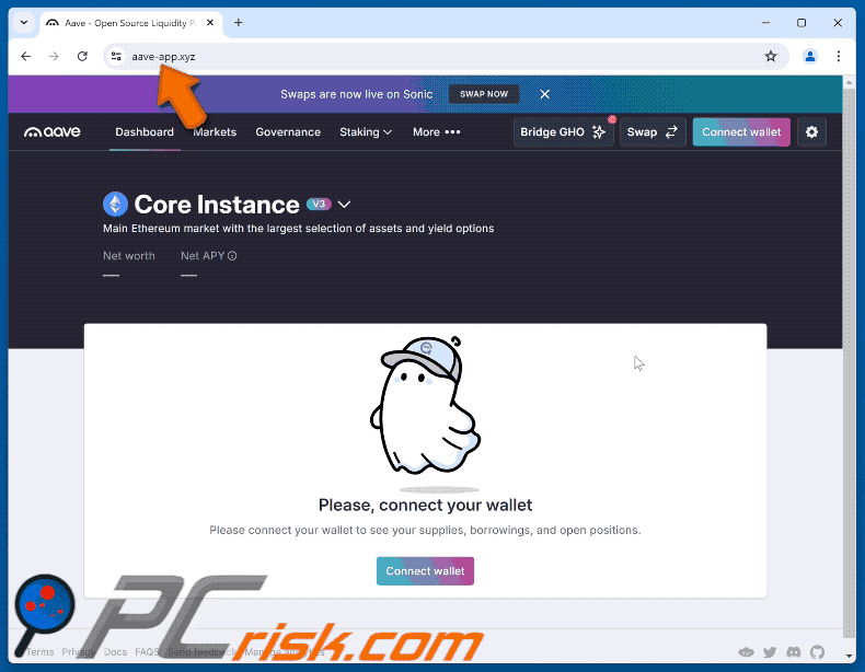 Appearance of fake Aave App website scam