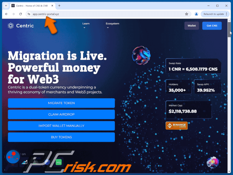 Appearance of the fake Centric website (GIF)