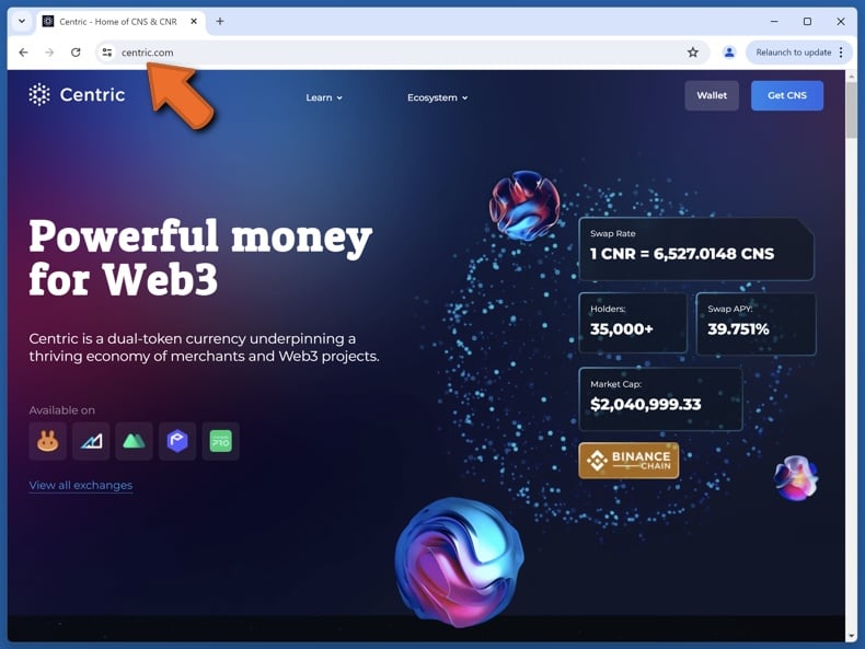 Appearance of the real Centric website (centric.com)