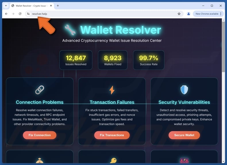 Fake Cryptowallet Resolver website