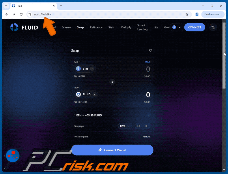 Appearance of fake Fluid.io site scam