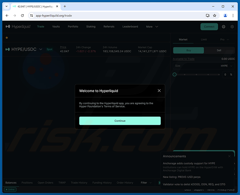 Fake Hyperliquid trading platform drainer website (app-hyperiliquild[.]org)