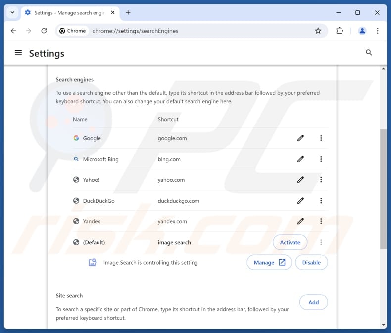 Removing find.searchtheimage.com from Google Chrome default search engine