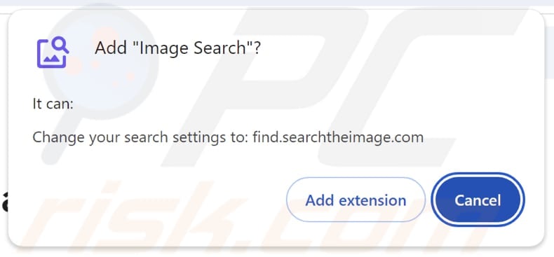 Image Search browser hijacker asking for permissions