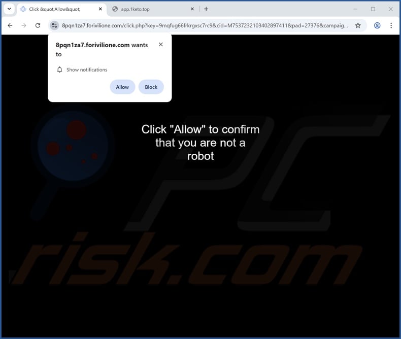forivilione[.]com pop-up redirects