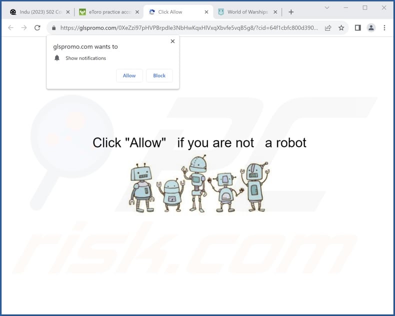 glspromo[.]com pop-up redirects