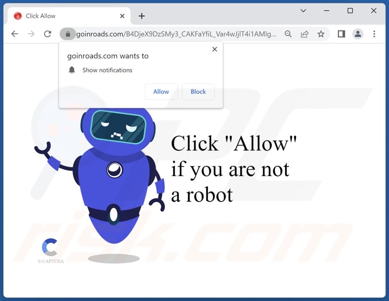 Alternative appearance of the goinroads[.]com webpage