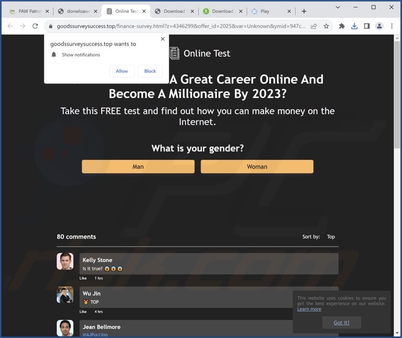 goodssurveysuccess[.]top pop-up redirects