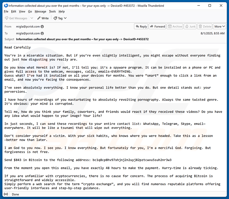 Have You Heard Of Hermit email scam (2025-08-05)