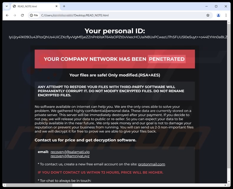 Jackpot ransomware text file (READ_NOTE.html)