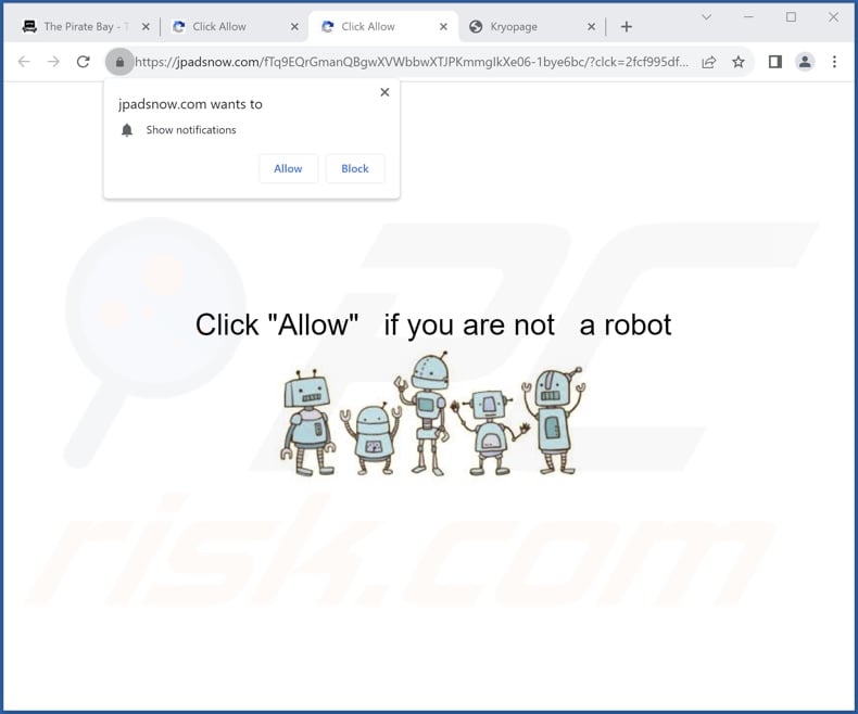 jpadsnow[.]com pop-up redirects