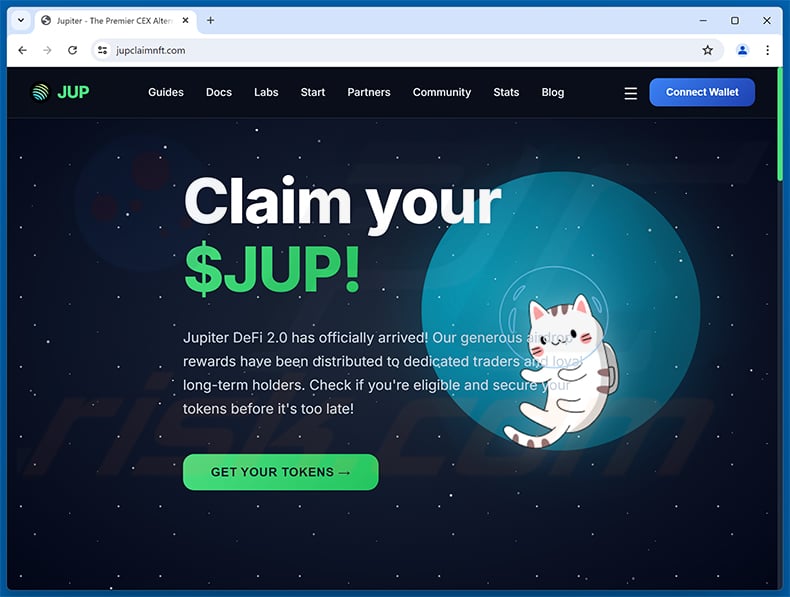 Jupiter (JUP) Rewards scam website (jupclaimnft[.]com)