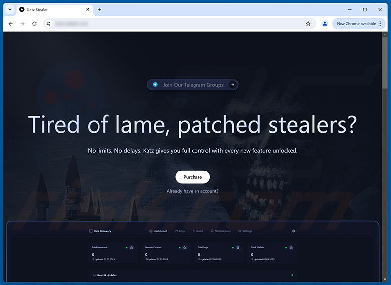 Katz stealer promotion website