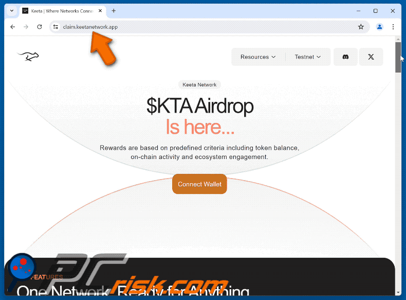 Appearance of the fake Keeta ($KTA) Airdrop website (GIF)