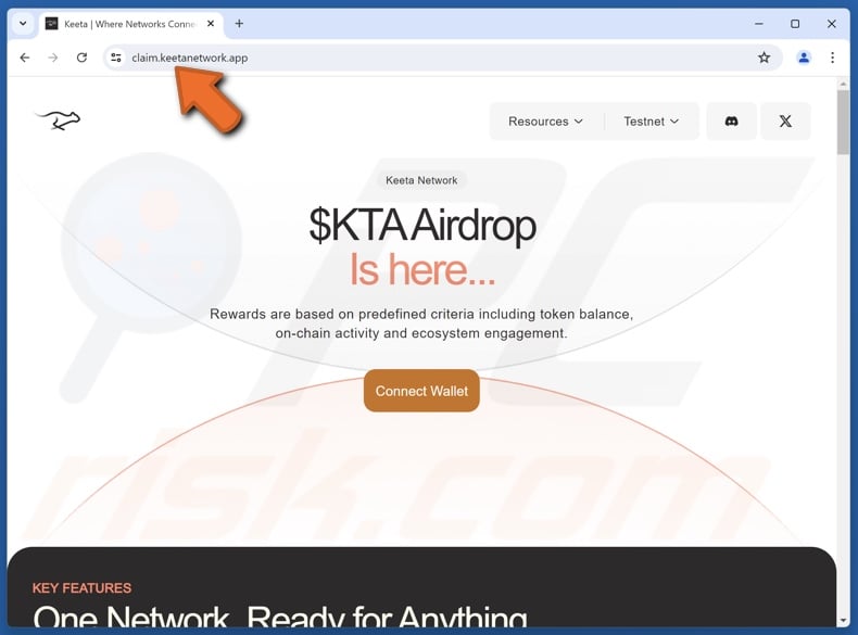 Fake Keeta ($KTA) Airdrop website