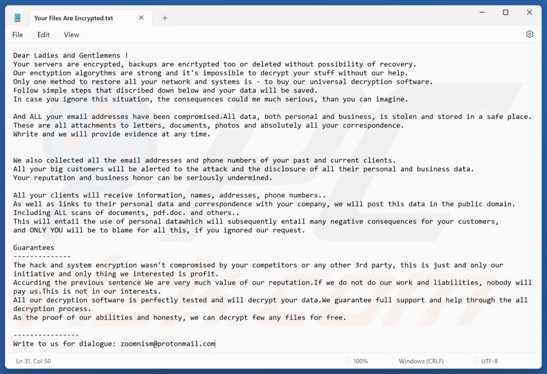 Level ransomware ransom note (Your Files Are Encrypted.txt)