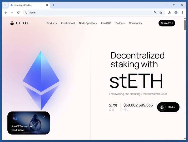 Lido Finance airdrop scam real website (lido.fi)