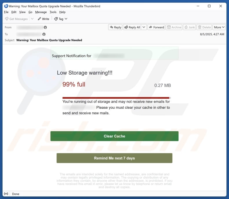 Low Storage Warning email spam campaign