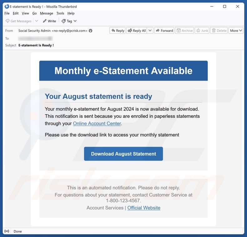 Monthly e-Statement scam email