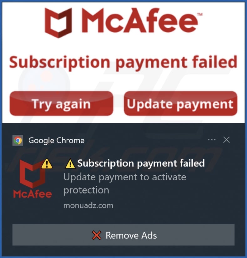 Ad delivered by the monuadz[.]com webpage
