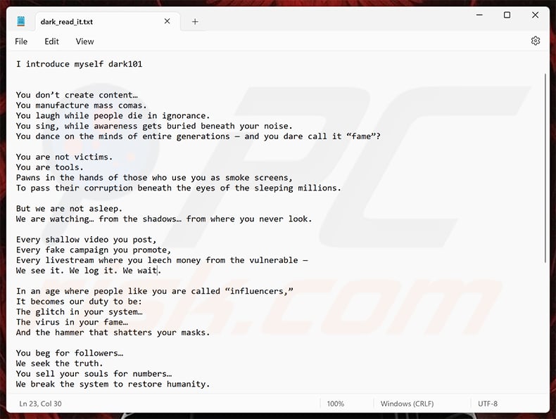 Mr.Dark101 ransom note (2025-08-04)