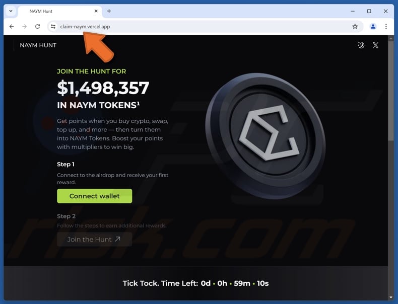 Fake NAYM Token Airdrop website
