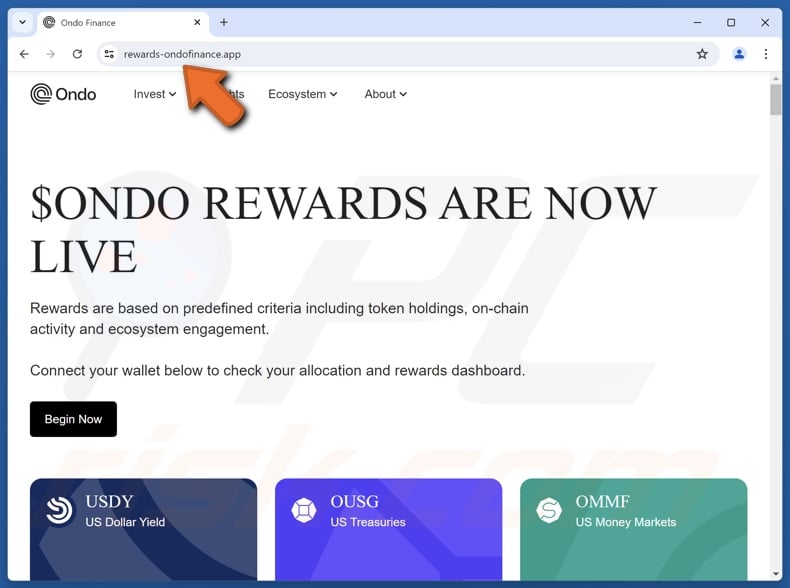 Fake $ONDO Rewards website