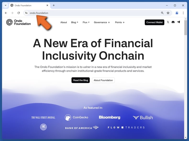 Appearance of the real Ondo Foundation website (ondo.foundation)