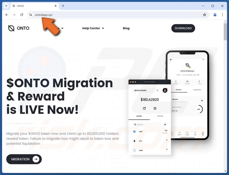 Fake $ONTO Migration & Reward website