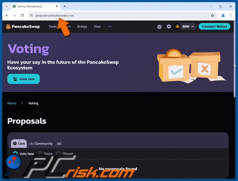 Appearance of the fake PancakeSwap Voting website (GIF)